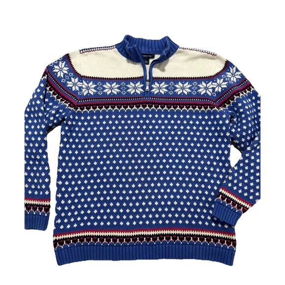 Lands End 1/4 Zip Sweater Boy’s XL (18-20) Nordic Fair Isle Cotton  - Picture 1 of 8